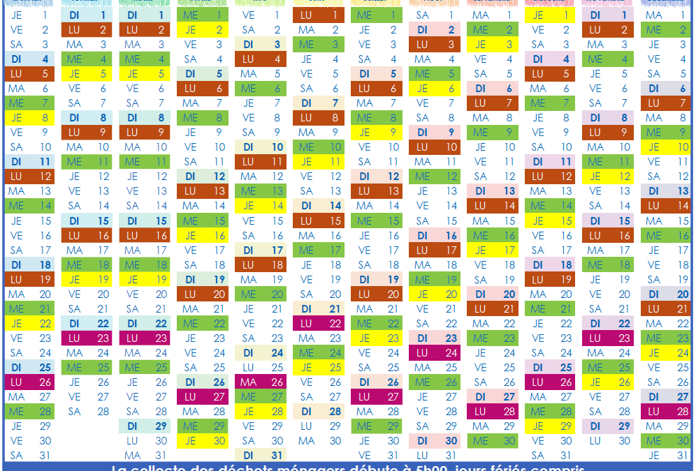 MODIFICATION : calendrier des collectes